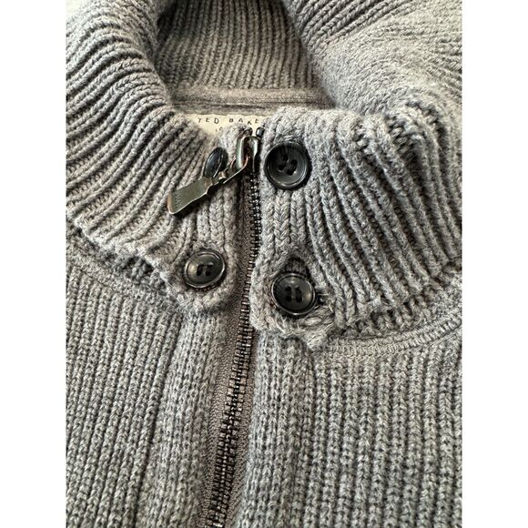 Ted Baker Cotton Blend Zip Up Gray Jacket Sweater Front Pouch Pocket Warm Lining - Picture 7 of 9